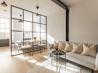 George Projects (Old Town, Edinburgh): Industrial-Style Black Framed Glass Room Divider For A Studio Flat