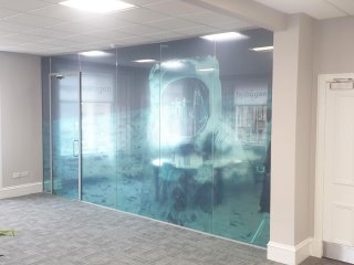 We Are Hydrogen Ltd (Central Glasgow, Scotland): Office Partition With Spaceman Moon Landing Graphic