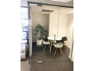 Goodman Masson (Islington, London): Glass L-shaped Partition with Frameless Glazed Door