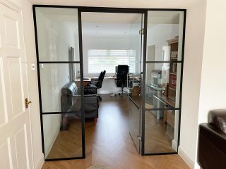 Domestic Screen (Liverpool, Merseyside): T-Bar Black Grid-Style Glass Wall and Door