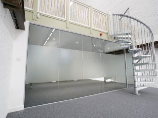 Creators and Makers (Upnor, Kent): Sound Reducing Glazed Office Partition Wall Under Vaulted Arched Roof