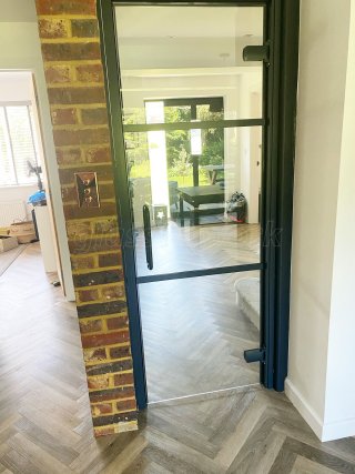 Residential Project (Woking, Surrey): Anthracite Grey Framed Glass Wall and Sliding Door, Plus A Standalone Glass Door