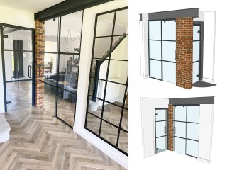 Residential Project (Woking, Surrey): Anthracite Grey Framed Glass Wall and Sliding Door, Plus A Standalone Glass Door