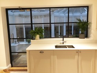 Residential Project (Barnard Castle, County Durham): T-Bar Metal and Glass Interior Wall With Black Frame