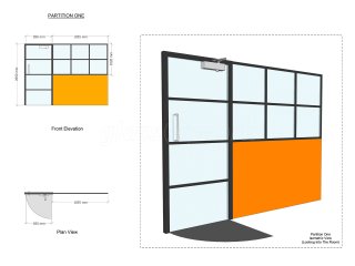 Residential Project (Barnard Castle, County Durham): T-Bar Metal and Glass Interior Wall With Black Frame