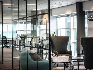Ravensworth Printing Services Limited (Newcastle upon Tyne): T-bar Slimline Factory Style Office Partitions Black Framed