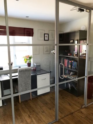 Residential Project (Loughborough, Leicestershire): T-Bar Industrial Style Grid Glazing using Silver Metalwork For Home Office
