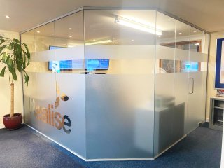 Realise Energy (Perth, Scotland): Glass Office Corner Room Using Frameless Toughened Glazed Panels