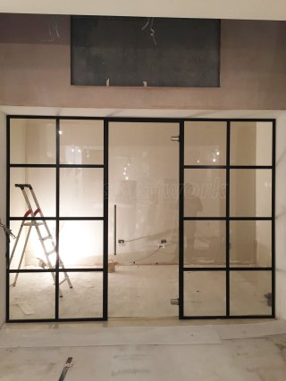 Domestic Project (Fulham, London): Black Framed Industrial Factory Style Glass Partition Wall & Door