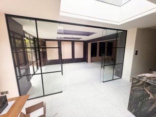 Domestic Project (Rickmansworth, Hertfordshire): Sliding Glass Double Doors With T-Bar Side Panels