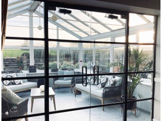 Residential Project (Darrington, West Yorkshire): T-Bar Slimline Industrial-Style Double Glass Doors and Partition