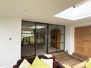 Domestic Project (Newbury, Berkshire): T-Bar Aluminium Anthracite Grey Framed Glass Wall and Door
