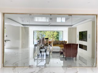 Treetops Homes (Sutton Coldfield, West Midlands): Glass Wall and Double Doors With Brushed Gold Aluminium Trackwork
