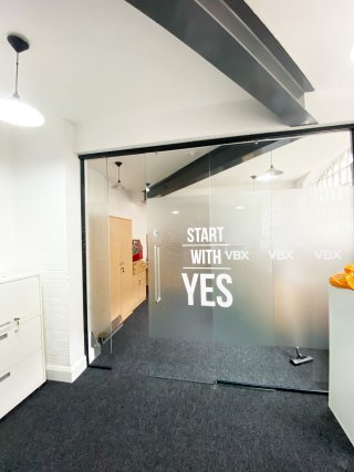 Voiceboxx (City Centre, Birmingham): Office Glass Sliding Door and Side Panels