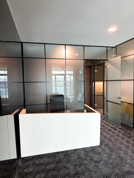 Beetham (Liverpool, Merseyside): Frosted Glass T-Bar Grid Glazed Partitioning