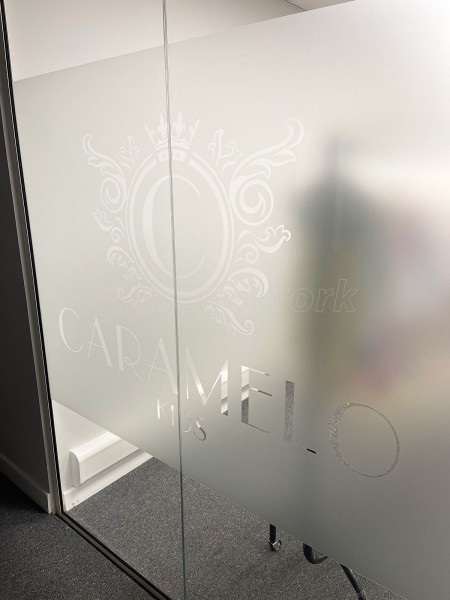 Caramelo Kids (Romford, Essex): Frameless Glass Double Doors With Bespoke Window Film