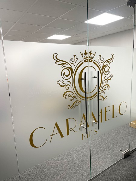 Caramelo Kids (Romford, Essex): Frameless Glass Double Doors With Bespoke Window Film