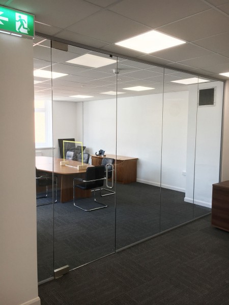 Edward Hands and Lewis Ltd (Leicester, Leicestershire): Inline Glass Wall With Frameless Door