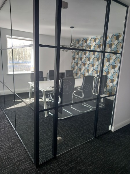 First Fence (Swadlincote, Derbyshire): T-Bar Metal and Glass Grid Glazing