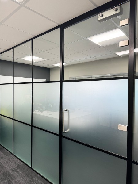 Grant Store (Wigan, Greater Manchester): T-Bar Banded Metal and Glass Office Walls