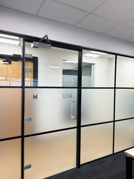 Grant Store (Wigan, Greater Manchester): T-Bar Banded Metal and Glass Office Walls