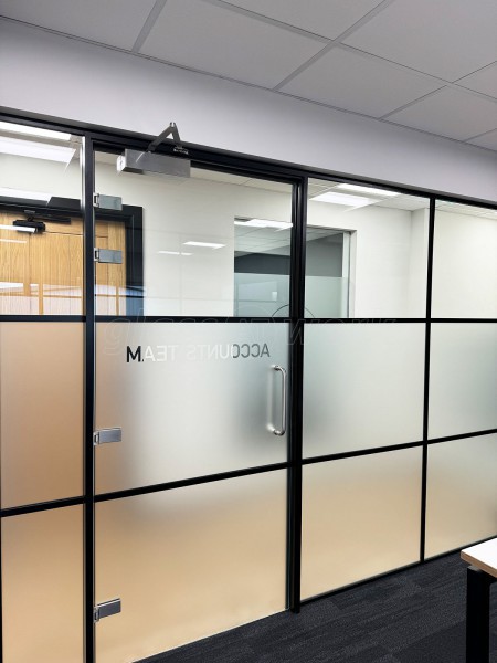 Grant Store (Wigan, Greater Manchester): T-Bar Banded Metal and Glass Office Walls