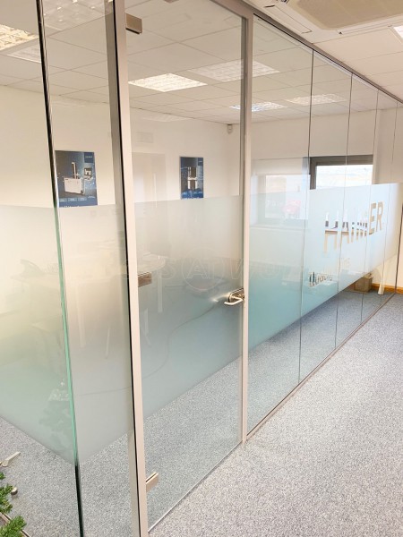 Haimer UK Ltd (Burnley, Lancashire): Glass Office Corner Room With Bespoke Film Design