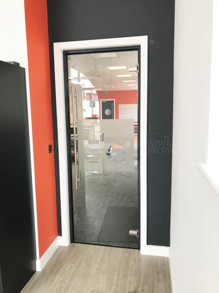 James Andrew Recruitment Solutions (Clarendon Park, Leicester): Glass Sliding Door + Glass Hinged Door