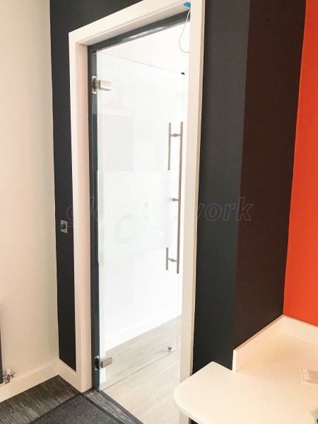 James Andrew Recruitment Solutions (Clarendon Park, Leicester): Glass Sliding Door + Glass Hinged Door