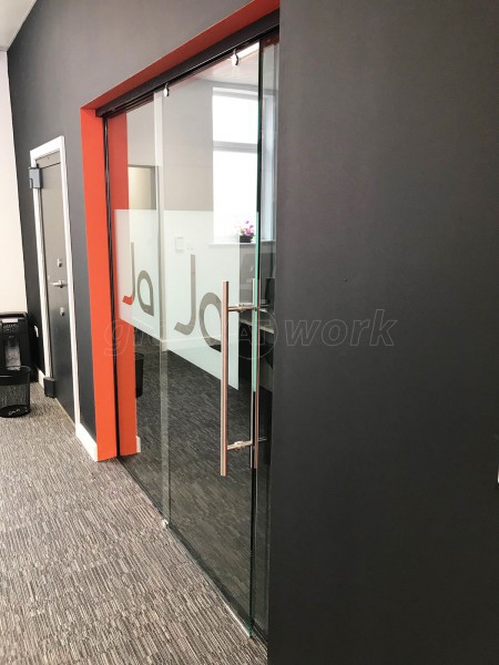 James Andrew Recruitment Solutions (Clarendon Park, Leicester): Glass Sliding Door + Glass Hinged Door