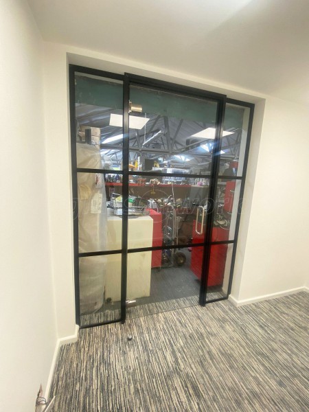 JC Cleaning Services (Reading, Berkshire): T-Bar Aluminium Black Framed Glass Door and Side Panels