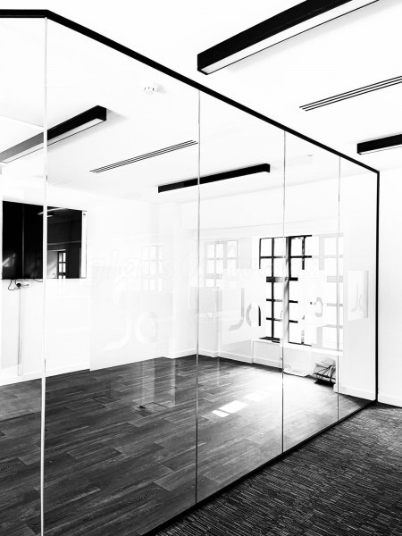 James Andrews Recruitment Solutions (The City, London): Glass Corner Room with Angled Section and Frameless Glazed Door