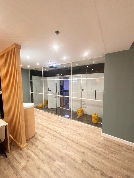 Office Twelve (Wilmslow, Cheshire): White T-Bar Panelled Glass Office Partition With Sliding Doors