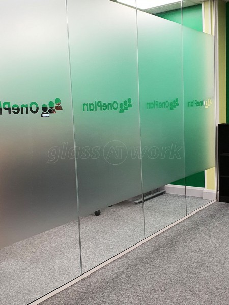 OnePlan Business Solutions (Ormskirk, Lancashire): Acoustic Glass Office Partitioning With Bespoke Film Design