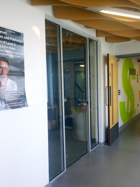 Petroc College (Barnstaple, Devon): Multiple Toughened Glass Screens, with Framed Glass Door Leafs