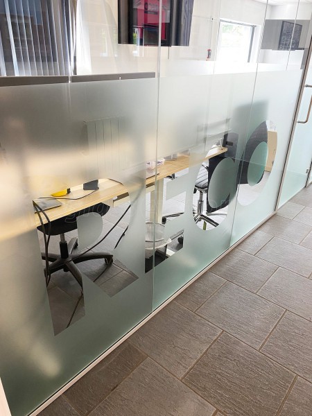 Reco Hoist (St Ives, Cambridgeshire): Laminated Acoustic Glass Offices With Logo