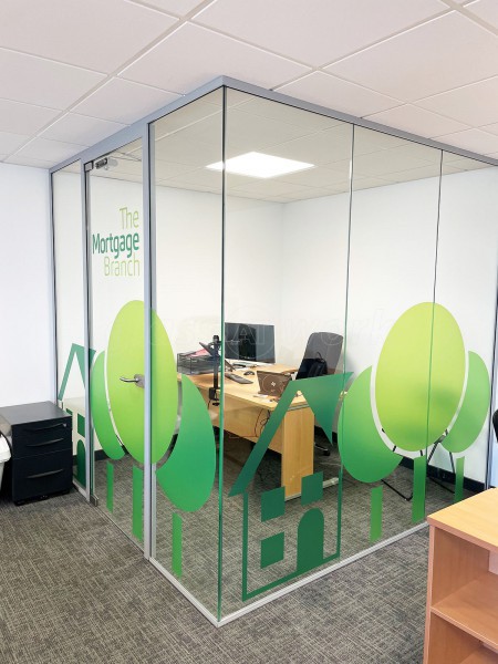 The Mortgage Branch (Cheltenham, Gloucestershire): Glass Corner Office Pod With Soundproofed Laminated Glazing