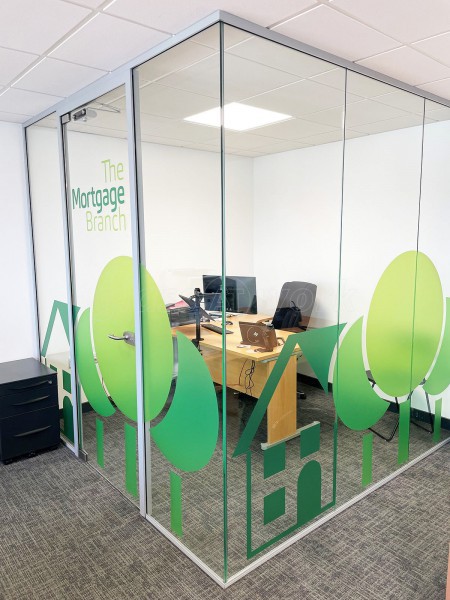 The Mortgage Branch (Cheltenham, Gloucestershire): Glass Corner Office Pod With Soundproofed Laminated Glazing
