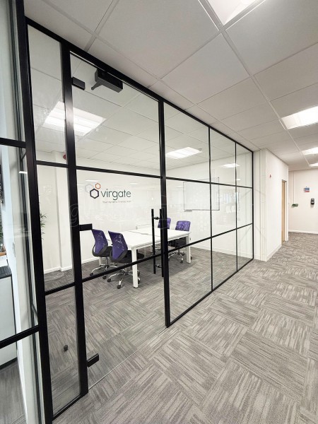 Virgate (Gloucester, Gloucestershire): T-Bar Aluminium Black Framed Glass Wall and Door