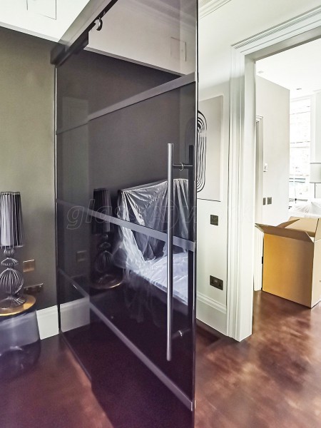 London Villa Art  (Marylebone, London): T-Bar Black Grid-Style Glass Wall and Sliding Door