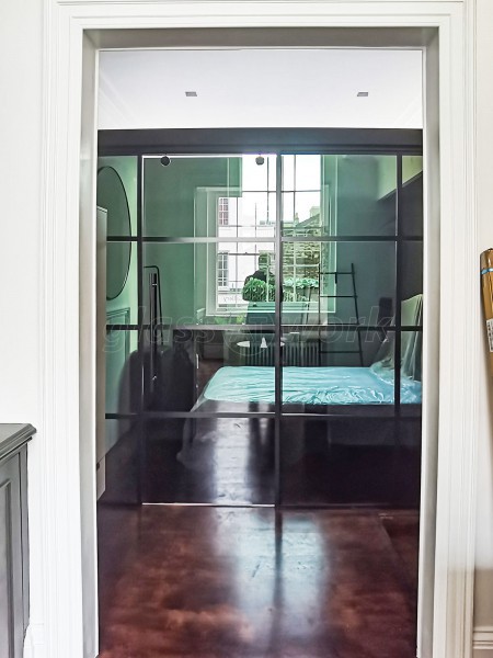 London Villa Art  (Marylebone, London): T-Bar Black Grid-Style Glass Wall and Sliding Door