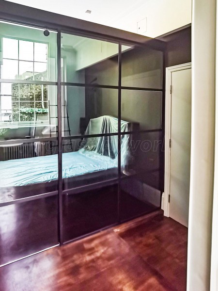 London Villa Art  (Marylebone, London): T-Bar Black Grid-Style Glass Wall and Sliding Door