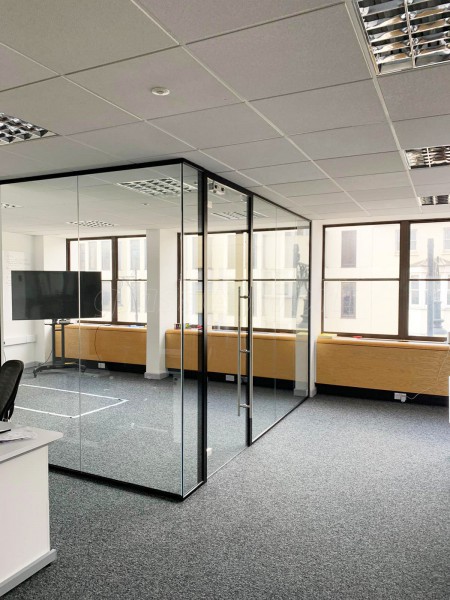Acquia Inc (Brighton, East Sussex): Acoustic Glass Partition with Framed Door in Black RAL 9005