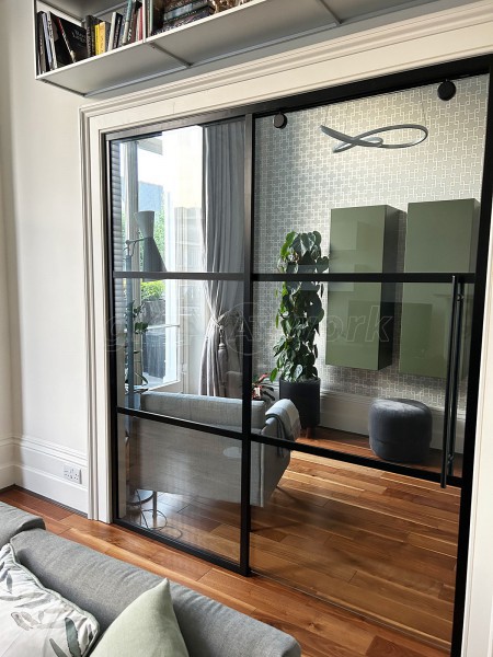 Domestic Project (Chelsea, London): T-Bar Grid Pattern Glass Sliding Door and Side Panel