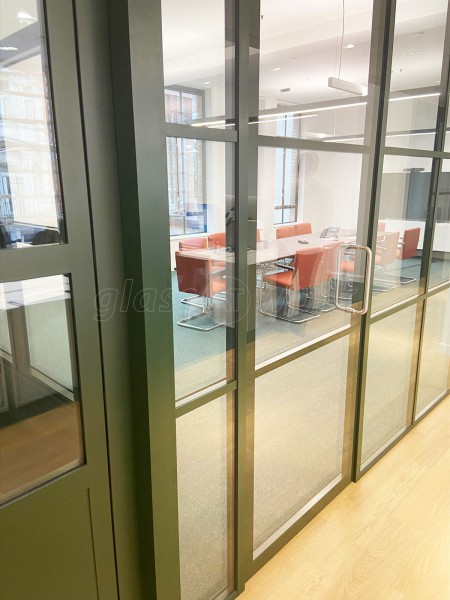 A.S.K Partners Limited (Harley Street, London): Double Glazed T-Bar Office Partitions Using Metal Bottle Green Trackwork