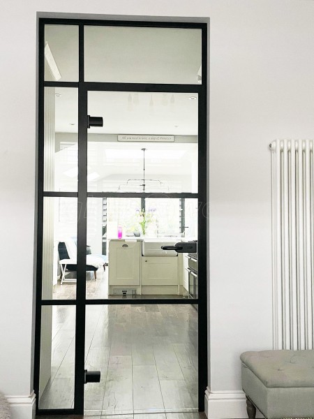 Residential Project (Wandsworth, London): Toughened Safety Glass Black Framed Panelled Door