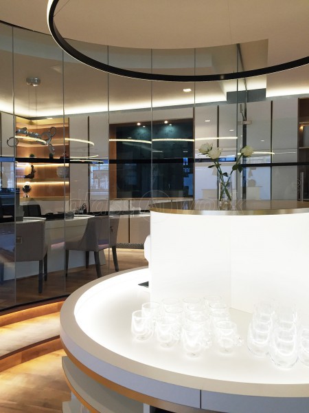 Spot This Space (Wembley, London): Curved Faceted Glass Partition With Black Track