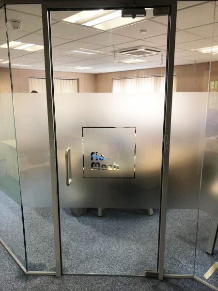 Flo-Mech Ltd (Peterborough, Cambridgeshire): Stepped Glass Office Screen With Bespoke Window Film