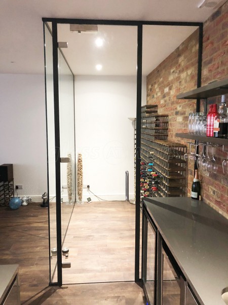 Domestic Project (St Albans, Hertfordshire): Frameless Glass Wine Display Corner Room With Black Frame