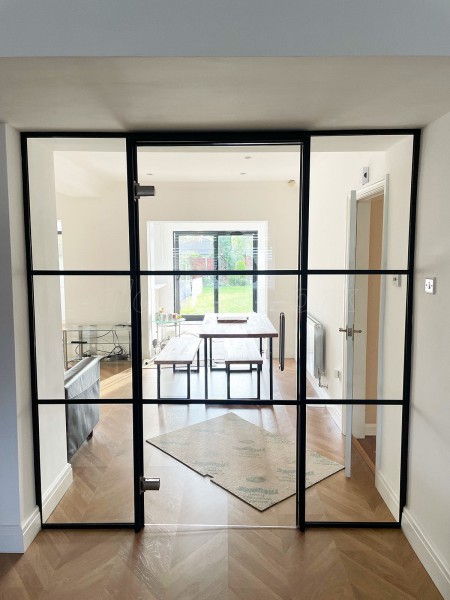 Domestic Screen (Liverpool, Merseyside): T-Bar Black Grid-Style Glass Wall and Door